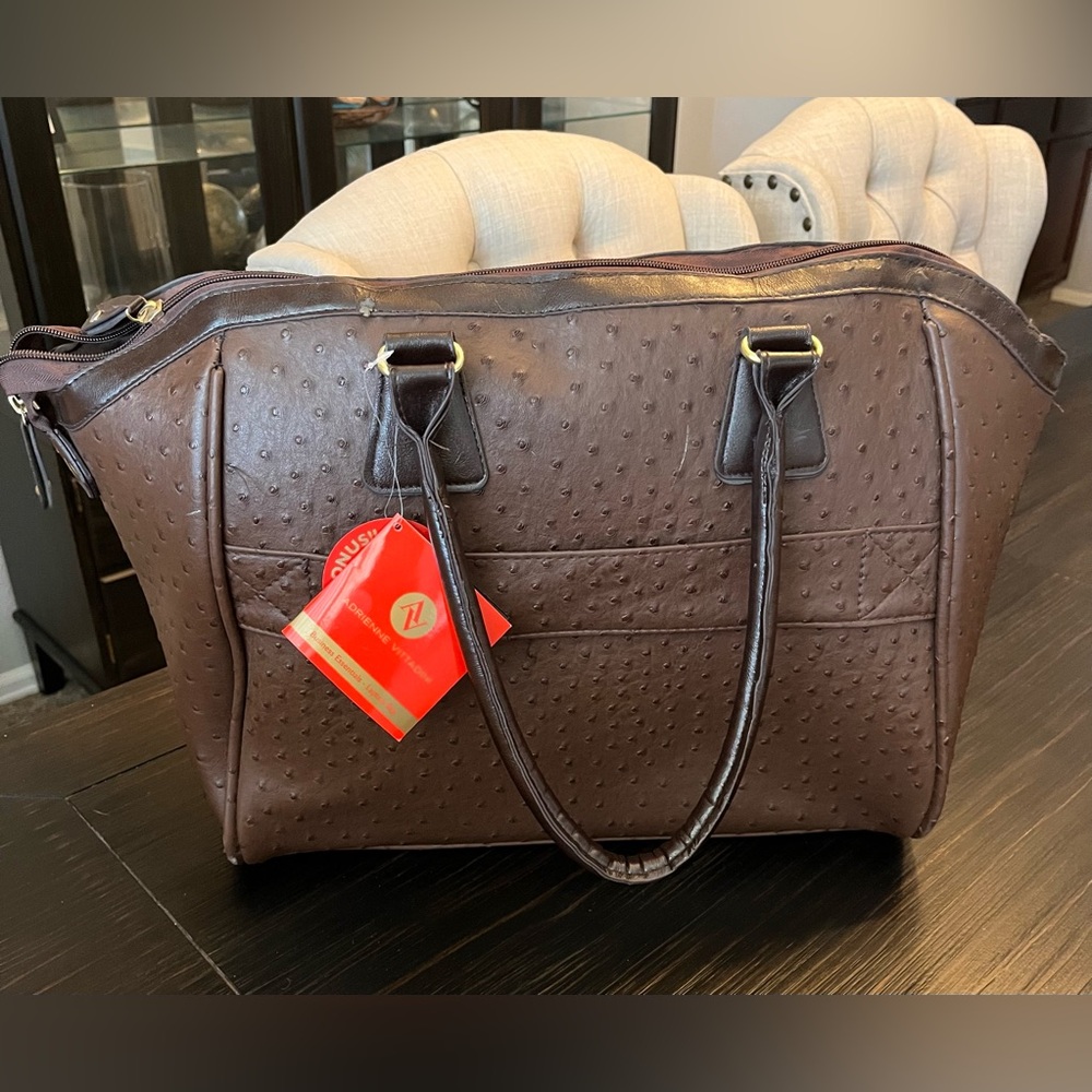 Adrienne Vittadini Brown Faux Ostrich Tote Bag
